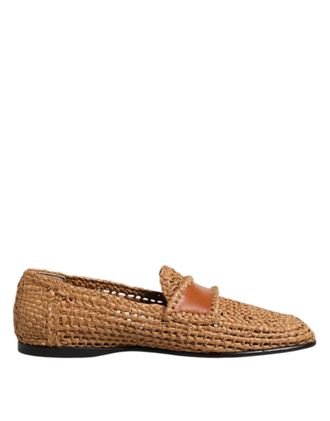 Dolce & Gabbana Brown Woven Raffia Slip On Loafers Mens Shoes