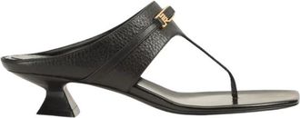 Sergio Rossi Leren Teenslippers met Hak - Dames - Muiltjes - Zwart - 37 1/2 EU - Leer - Schoenen