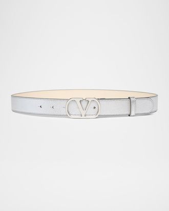 Valentino Garavani VLogo Signature Metallic Leather Belt, 30mm