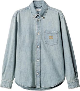 Miu Miu Blouse met geborduurd logo - Blauw