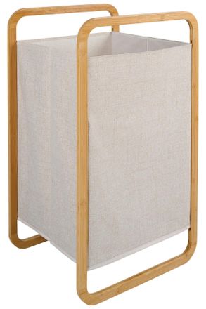 Ambia Home Wäschekorb, Naturfarben, Beige, Holz, Textil, Bambus, massiv, 40 l, rechteckig, 40x70x36 cm, zusammenfaltbar, Haushalt & Kleinelektro, Wäschepflege, W
