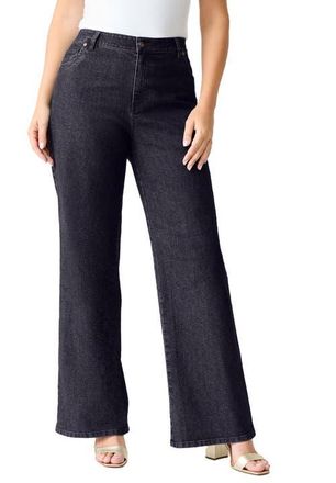 Roaman's Plus Size 24/7 Stretch Wide Leg Jean in Dark Stonewash Sanded at Nordstrom, Size 20 Tall