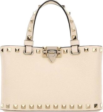 Valentino Tassen, Dames, Beige, ONE Size, Leer, Rockstud Handtas