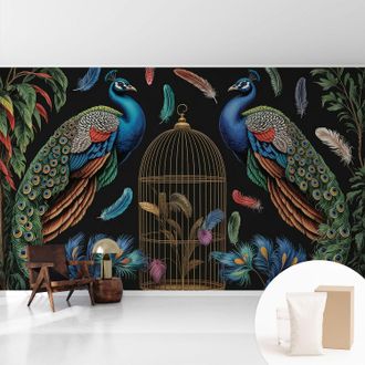 Tulup Fototapete Tapete Vliestapete Mit Kleber - Trendige Wanddeko - Schlafzimmer - Wohnzimmer Exotische Pfauen 416x254 Cm