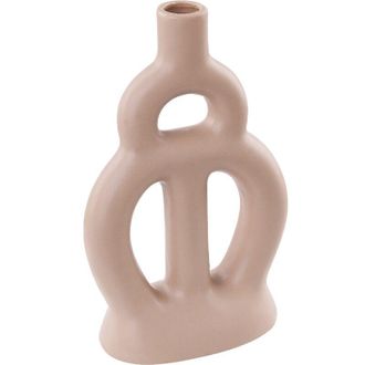 Beliani Florero De Porcelana Beige Arena 28 Cm Mesa Patr&oacute;n Abstracto Sala De Estar Kozani