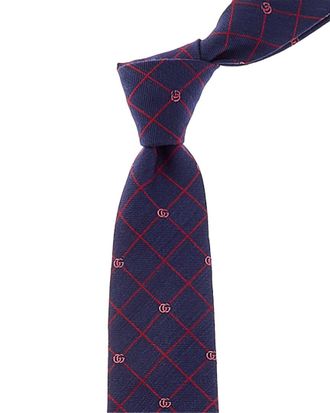 Gucci Navy Gg Grid Silk & Wool-Blend Tie