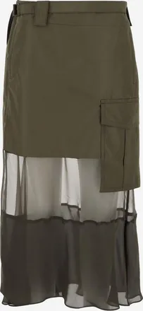 sacai Khaki Belted Wrap-effect Paneled Skirt