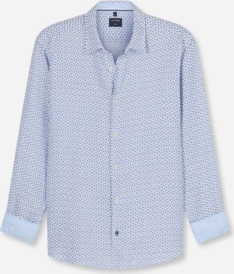 Olymp Leinenhemd OLYMP, Herren, Gr. L, N-Gr, blau, Web, Obermaterial: 100% Leinen, gemustert, regular fit h&uuml;ftbedeckend, Rundhals, 1-Knopf-Manschette, Hemde