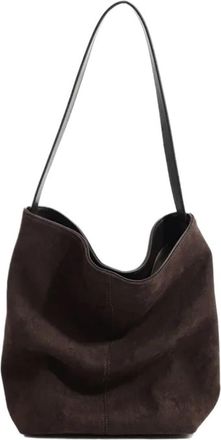 Generic Womens Bag Large Capacity Suede Bucket Shoulder Solid Color Simple Casual Commuter(Coffee)