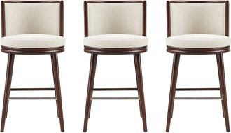 Manhattan Comfort Set Of 3 Evalyn Textured Chenille Barstools With Beech Wood Legs