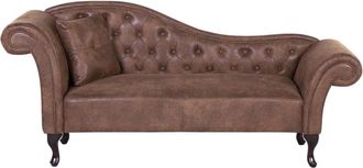 Beliani Beliani - Chaise Longue Tapizado En Piel Sint&eacute;tica Marr&oacute;n Claro Acolchado Capiton&eacute; Versi&oacute;n Izquierda Con Coj&iacute;n Lattes