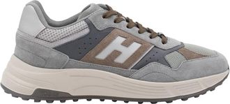 Hogan Grijze Leren Sneakers Ronde Neus - Heren - Sneakers - Grijs - 45 EU - Katoen - Schoenen