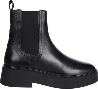 Tommy Hilfiger Schoenen, Dames, Zwart, 40 EU, Leer, Monogram Leren Chelsea Boot