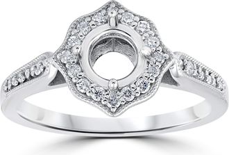 Pompeii3 1/5ct Vintage Halo Diamond Engagement Ring Setting 14k White Gold With Milgrain