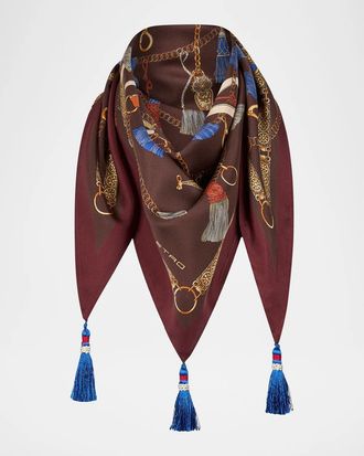 Etro Silk Twill Foulard Scarf with Tassels