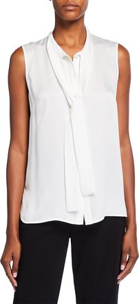 Misook Tie-Neck Sleeveless Button Down Blouse