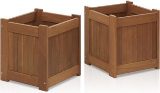 Furinno Tioman Hardwood Flower Box in Teak Oil, Pack of 2, 2-FG16450