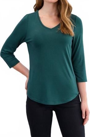 FDJ 3/4 Sleeve V-Neck Top In Spruce