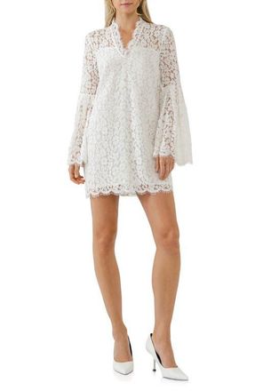 endless rose Long Sleeve Floral Lace Minidress in Ivory at Nordstrom, Size Large