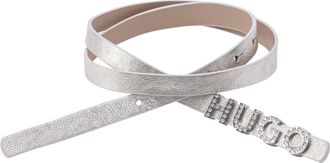 HUGO BOSS Lederg&uuml;rtel HUGO Zula-S-L Sz15, Damen, Gr. 75, silber (silber 041), Leder, unifarben, G&uuml;rtel Lederg&uuml;rtel, mit Ziersteinen besetzte Schliesse
