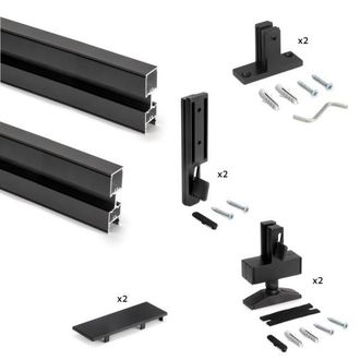 Emuca Lote De 2 Estructuras Zero Con Herrajes Y Perfiles Para Montaje Al Suelo Y A Pared Con Nivelador Rectangular, Aluminio Y Zamak, Negro Texturizado - Em