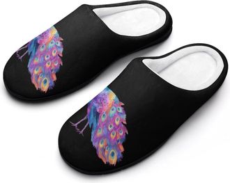 Generic Colored Peacock Funny Mens Cotton Slippers Soft Non-Slip Rubber Sole House Slipper Indoor Outdoor
