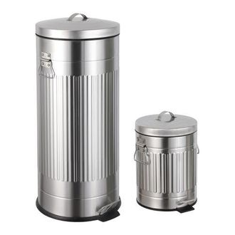 Happimess Theo Retro 8-Gallon Step Trash Can with Soft-Close Lid and Mini Trash Can in Platinum Silver at Nordstrom