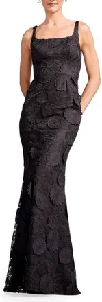 Dress The Population Lorena Floral Appliqu&eacute; Mermaid Gown in Black-Mocha at Nordstrom, Size Xx-Large