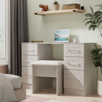 Welcome Furniture Malton Ready Assembled Double Pedestal Desk in Grey Ash - Welcome Furniture | TJ Hughes