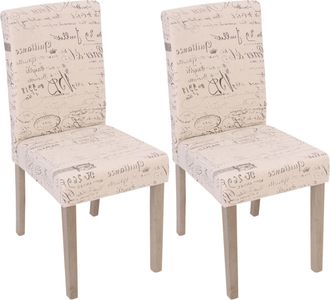 Hhg Nunca Usado] Juego De 2 Sillas De Comedor Littau, Silla Silla De Cocina, Textil Con Letras, Crema, Patas Estructura - Roble