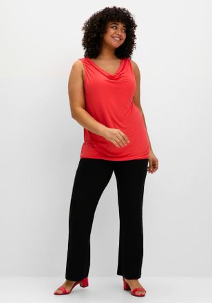 Sheego Shirttop SHEEGO, Damen, Gr. 44, rot (hummer), 95% Viskose, 5% Elasthan, unifarben, Wasserfallausschnitt, Tops Shirttop