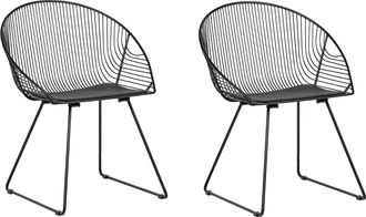 Beliani Conjunto De 2 Sillas De Comedor De Metal Negro Asiento De Piel Sint&eacute;tica Moderno Glamour Industrial Aurora