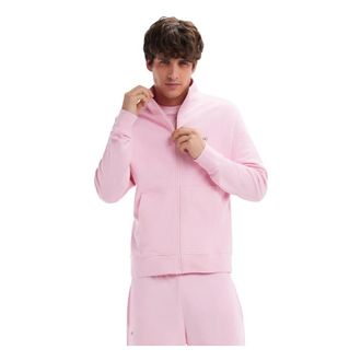 Eden Park Zip-throughs, male, Pink, 2XL, Sweatshirt zipp&eacute; en coton rose coupe droite - Eden Park