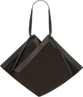 Yuzefi Geometric Black Leather Tote Bag With Unique Silhouette