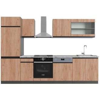 Vicco Mueble De Cocina R-line, Oro Power Roble/antracita, 300 Cm, Et M&aacute;rmol