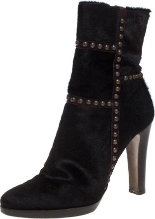 Le Silla Brown Calf Hair Studded Studded Ankle Boots