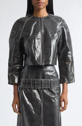 Diesel Crop Cocoon Patent Leather Jacket in Grey at Nordstrom, Size 44