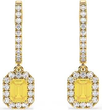 The Diamond Store Annabelle Yellow Lab Diamond 1.48ct Emerald Cut Halo Earrings in 18K Yellow Gold - Elara Collection