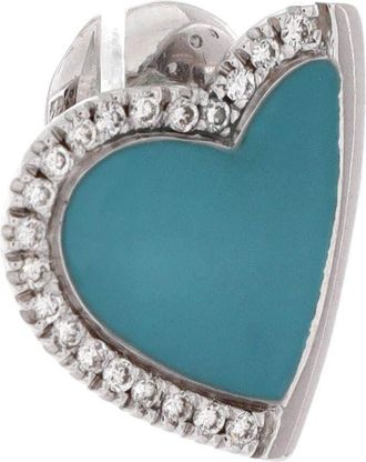 Roberto Coin Heart Stud Earrings 18K White Gold with Enamel and Diamonds