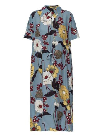 Marni Light Blue Floral-print V-neck Dress
