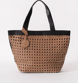 Ilse Jacobsen Womens 248001 Braided Shopper With Black Detailing in Tan - One Size