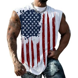 Generic US Flag Tank Top Mens 4th of July Shirt Patriotic USA Sleeveless Graphic Muscle Shirts Summer Workout Gym Funny Tanks Short Sleeve Workout Men White
