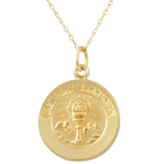 Pompeii3 14k Yellow Gold First Holy Communion Medal Pendant.5 Tall 1 Grams