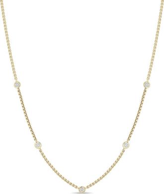 Zo&euml; Chicco 14K Gold Floating Diamond Extra Small Box Chain Station Necklace in 14K Yellow Gold at Nordstrom, Size 16