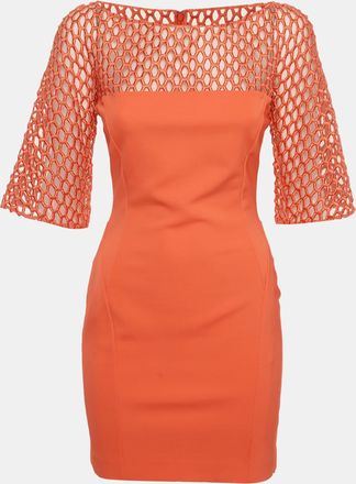 Zuhair Murad Orange Stretch Knit And Mesh Shift Mini Dress