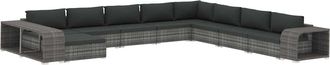 vidaXL Set De Muebles De Jard&iacute;n 11 Pzas Y Cojines Rat&aacute;n Sint&eacute;tico Gris Vidaxl