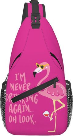 Generic Flamingo Never Drinking Again Look Wine Cute Phrase Crossbody Bag Lightweight Shoulder Bag Breathable Daypack For Sports Women Traveling