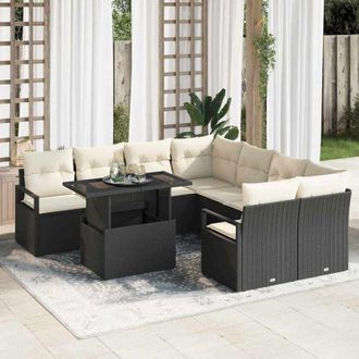 vidaXL Vidaxl - Conjunto De Sof&aacute; De Jard&iacute;n 9 Pcs Negro Y Crema 100 X 55 X 73 Cm