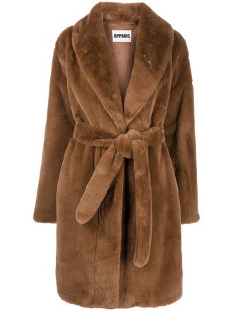 Apparis Bree belted faux-fur coat - women - Polyester - M - Brown