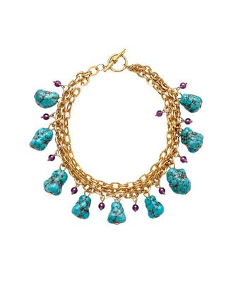Liv Oliver 18K Plated 45.25 Ct. Tw. Gemstone Charm Toggle Bracelet